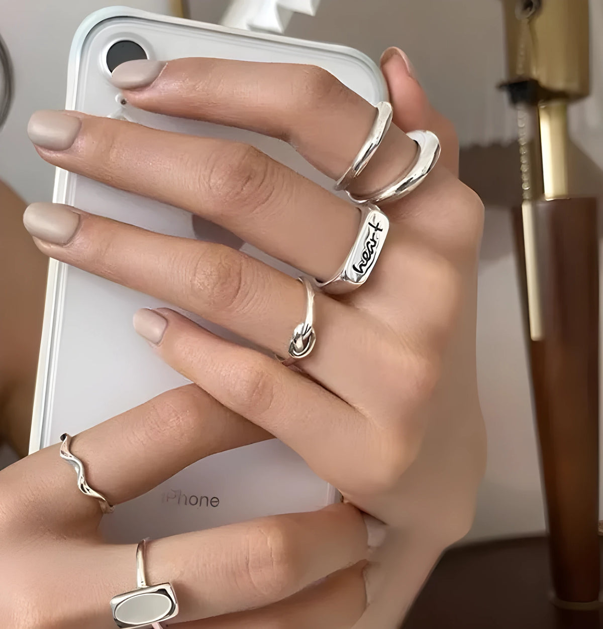 925 sterling silver adjustable open ring for women in minimalist Korean style, shown in Style1 or Style2 colour option.