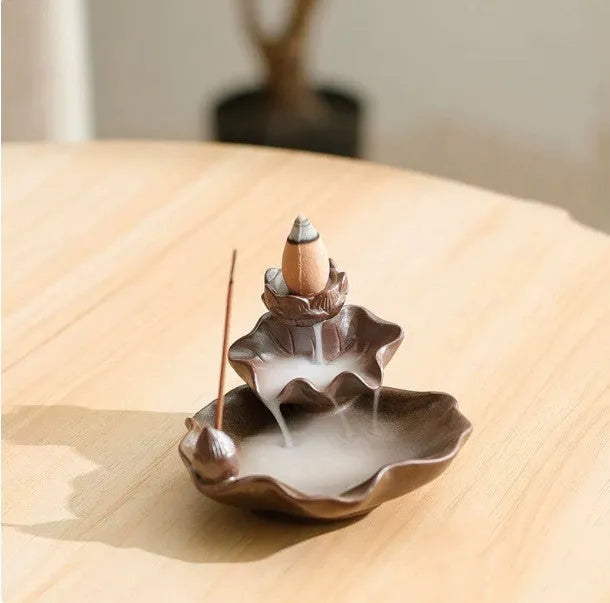 Square ceramic incense burner with Ge kiln crackle glaze showing lotus and plum blossom designs