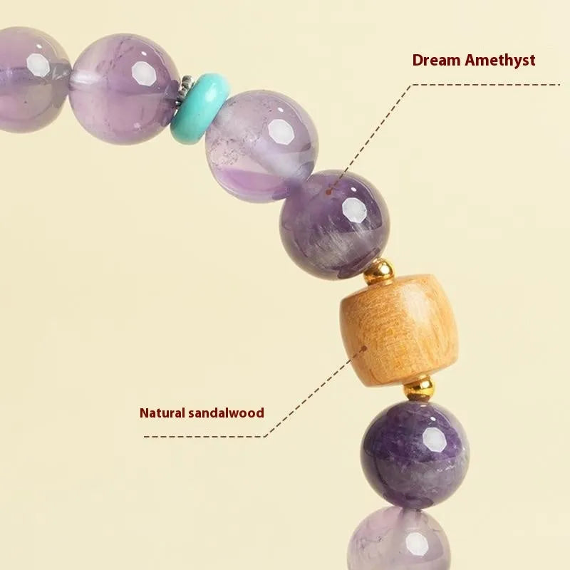 Natural purple amethyst crystal bracelet shown in 6mm and 8mm bead size options.
