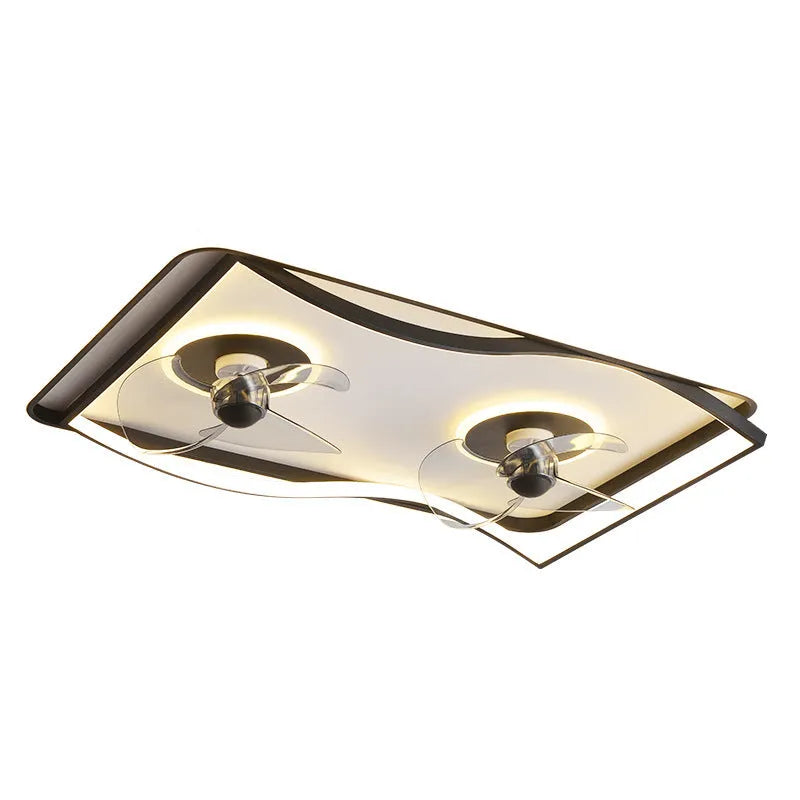 Modern black smart ceiling fan lamp with remote control for bedroom or dining room.