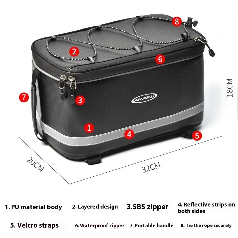 Black PU leather backseat bag for electric cars with 12L capacity for bicycle gear transport