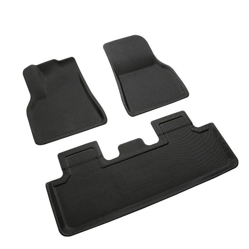 TPR car floor mats for Tesla Model Y showing foot mats and storage box protection