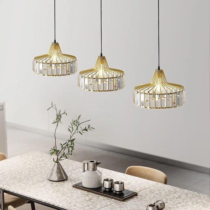 Modern crystal chandelier with LED lighting in black or gold finish, suitable for study or restaurant ceilings