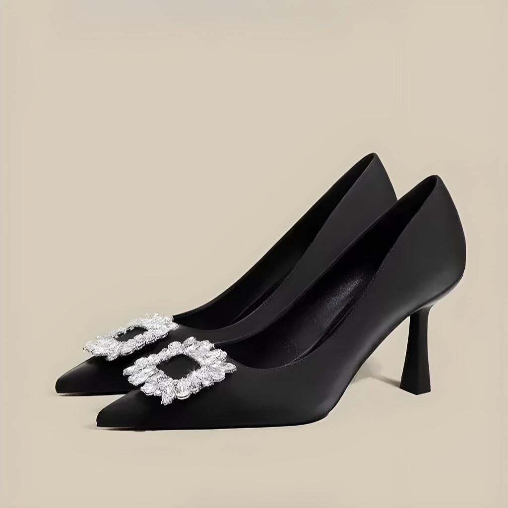 Women's creamy-white French pointed stiletto high heels with 3-5cm mid heel