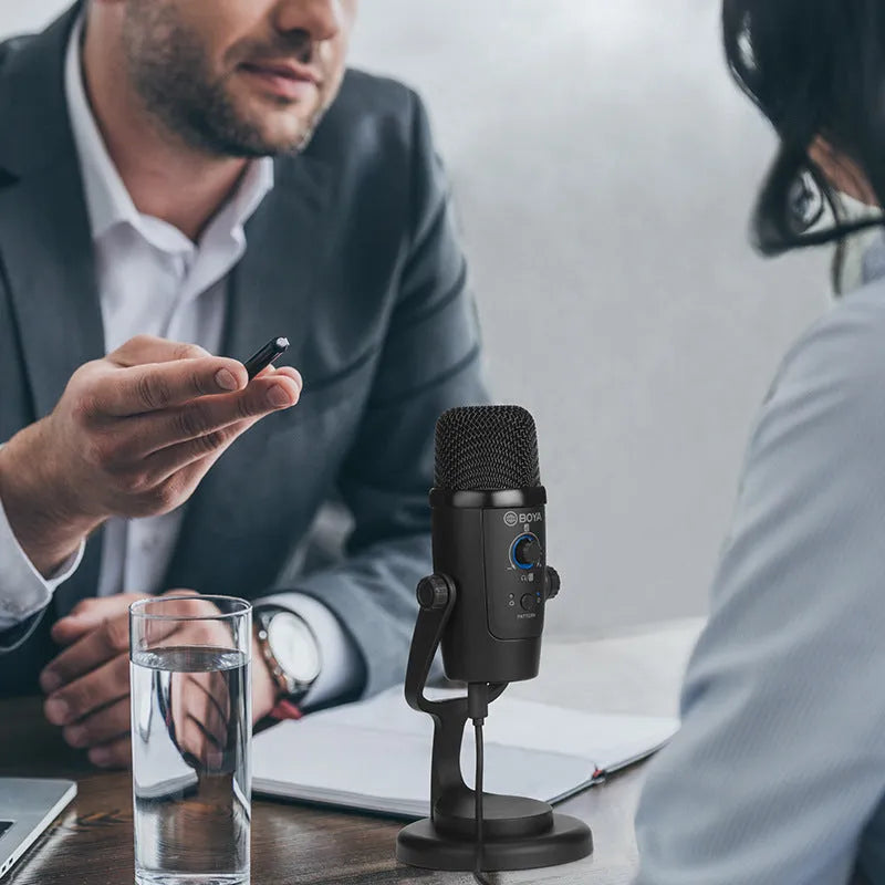 Boya BY-PM500 black USB microphone with Type-C port and included adapter cables