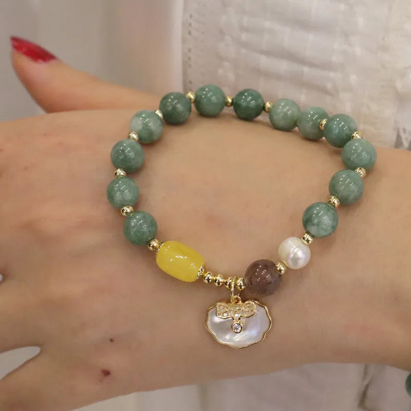 Green jade bracelet for women with natural stone material and casual jewellery design