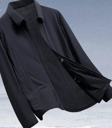 Men's navy blue business shirt with lapel collar and ice silk fabric for sun protection and work wear