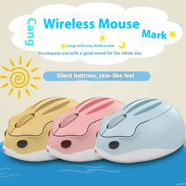Hamster wireless mute mouse in grey, pink, or yellow with Bluetooth connectivity and compact size