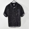 Men's loose-fit polo shirt with lapel collar in chemical fibre blend fabric, available in white and black colours