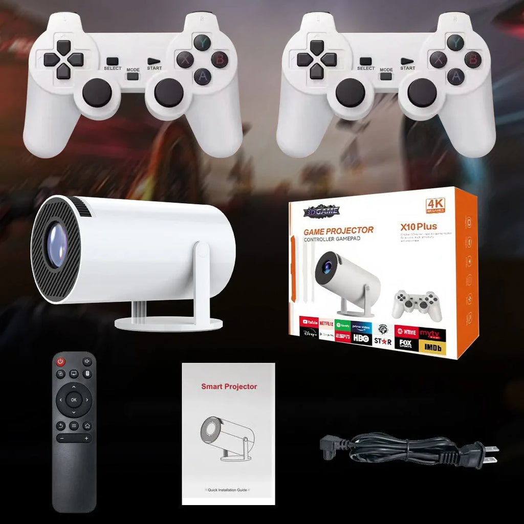 Barrel X10 PLUS white portable home smart wall projection game machine HD projector with gamepad and remote control