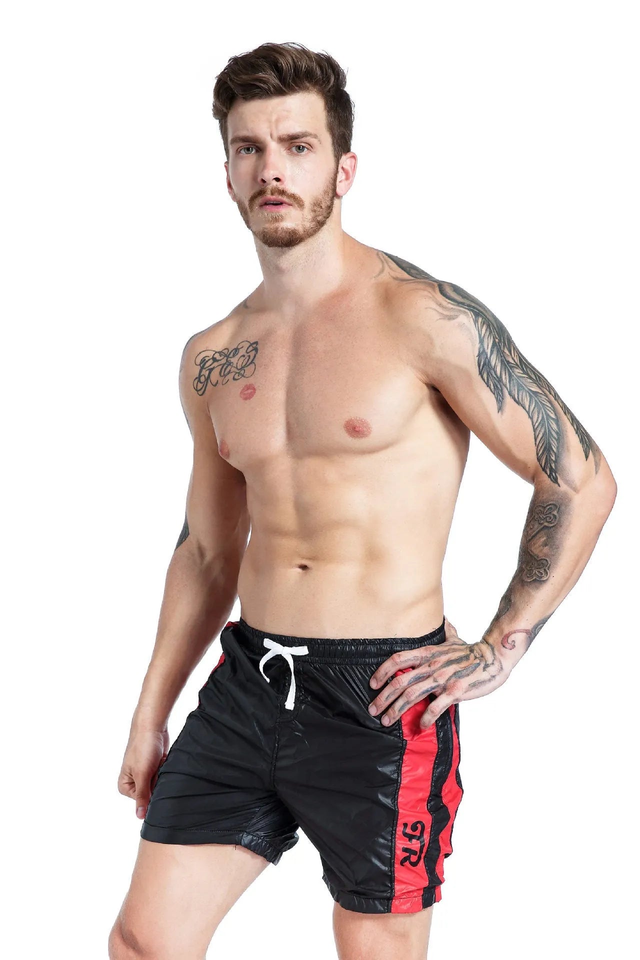 Men's blue sports shorts with lace-up closure and integrated padding for running and table tennis protection