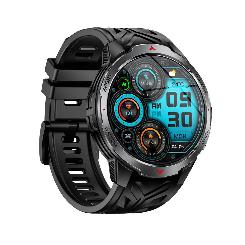 Smart watch with Bluetooth calling, heart rate and blood oxygen monitor, flashlight, TFT screen, black or silver, silicone strap