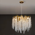 Crystal chandelier with adjustable height, LED light, and aluminium alloy body in round or long styles for large rooms