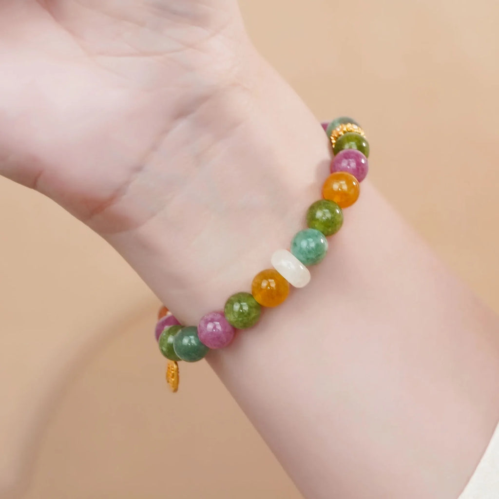 Natural rainbow colour tourmaline half bracelet for women with electroplated finish