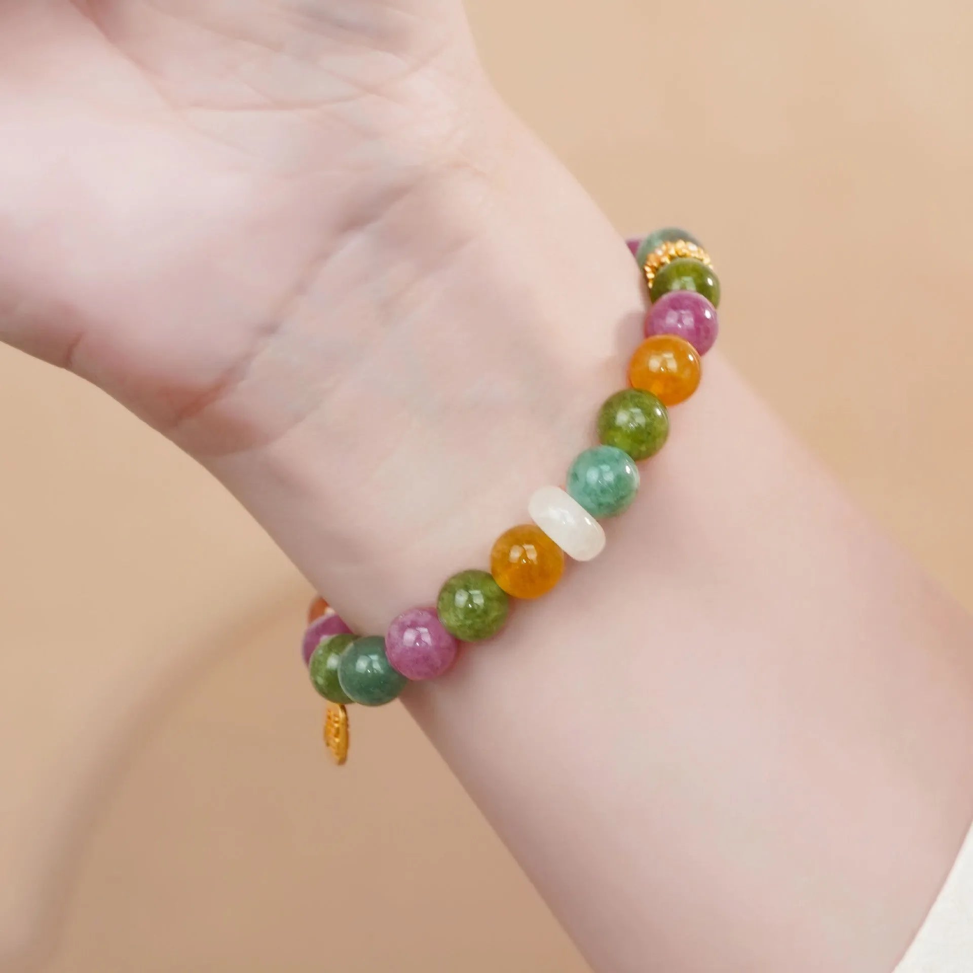 Natural rainbow colour tourmaline half bracelet for women with electroplated finish