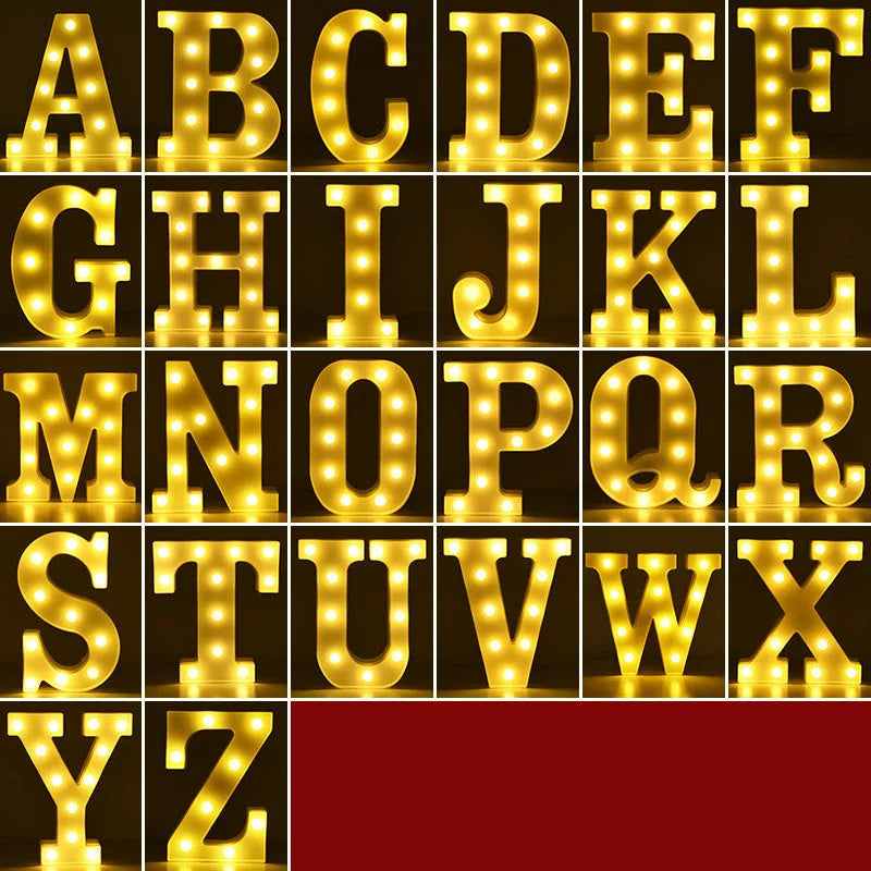 Plastic LED letter light set spelling a message, 22cm high