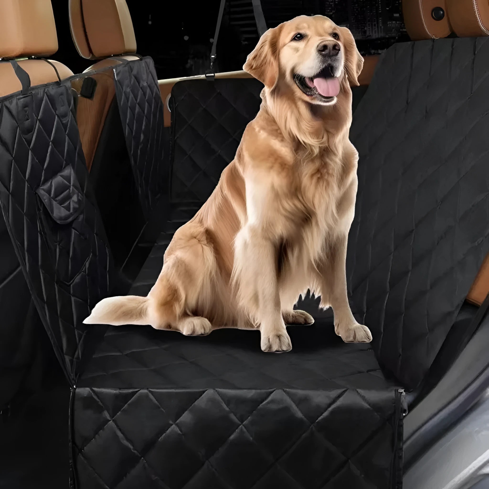 Cloth pet car seat protection mat for dogs in black and grey colour options.