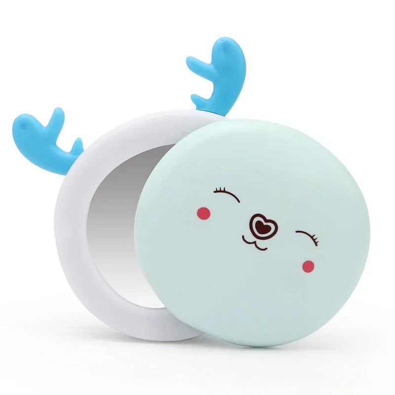 Blue and pink rabbit 3 in 1 USB hand warmer power bank with LED makeup mirror, 11 x 4.5 x 14.5cm ABS plastic