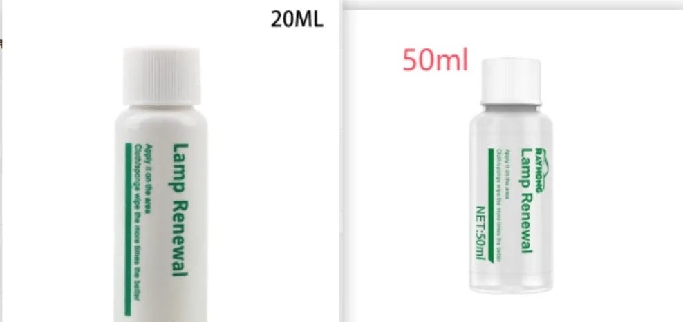 Car headlight repair liquid 20ml and 50ml bottles for yellowed oxidised cracked headlight restoration