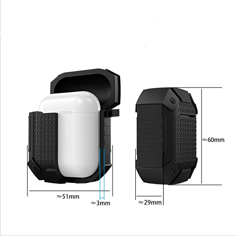 Silicone hard case for AirPods with a metal carabiner clip in solid blue colour.