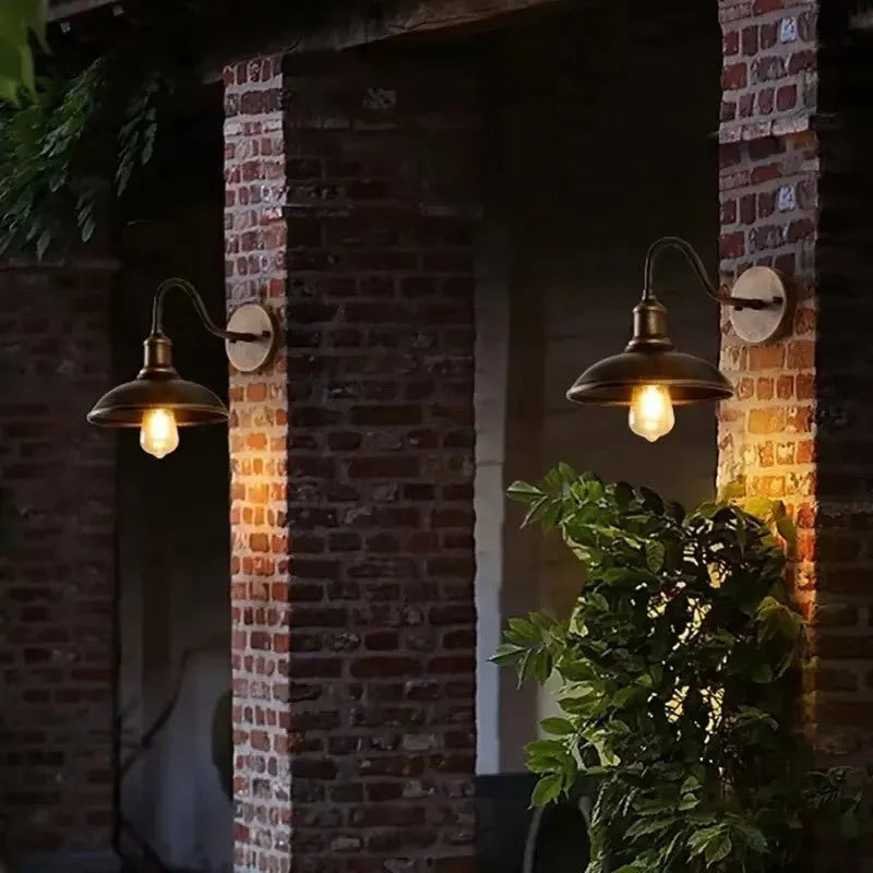 Retro style villa courtyard wall lamp in copper or silvery finish with right angle or bevel design