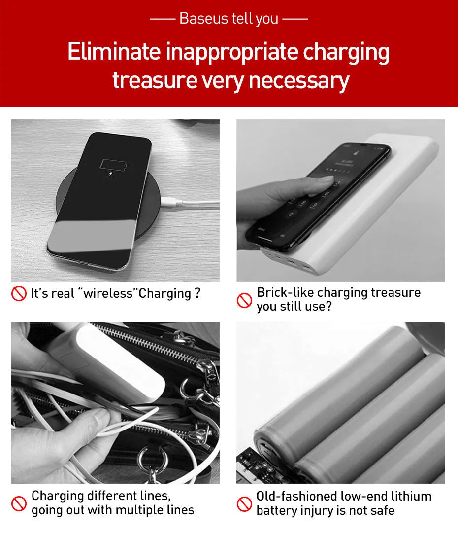 Small square black wireless fast charge power bank with LED digital display showing battery percentage