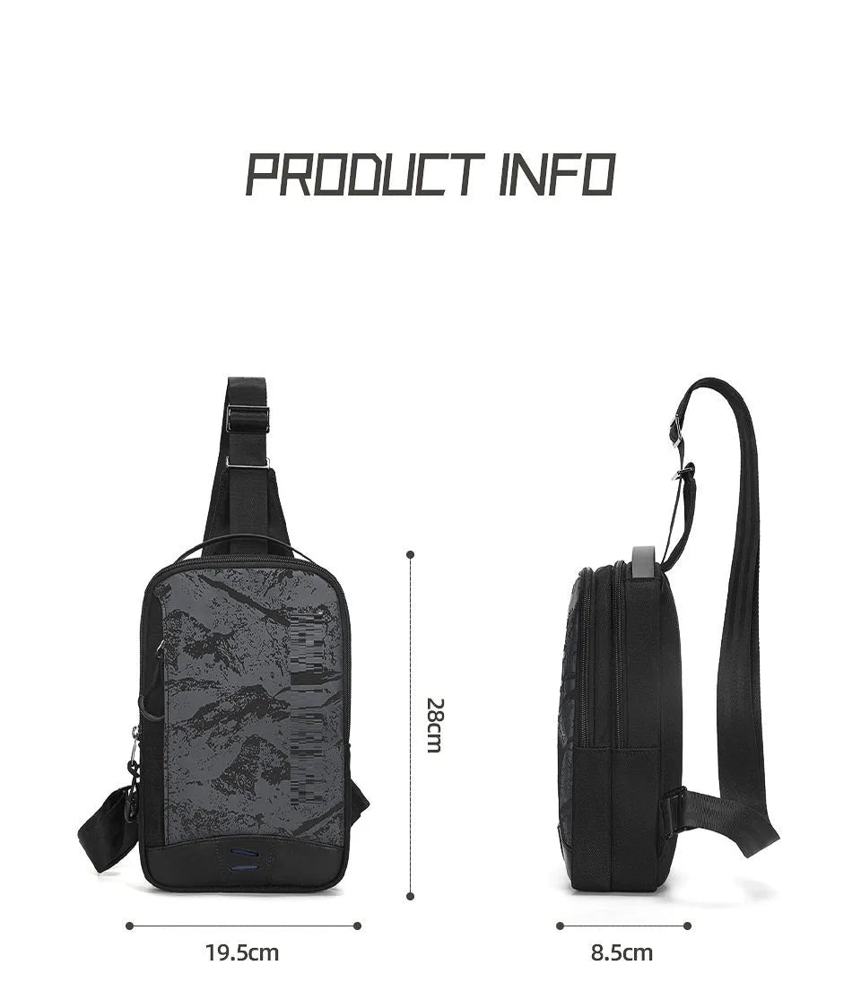 Casual black TPU camouflage chest bag with soft handle and single shoulder strap, square vertical model