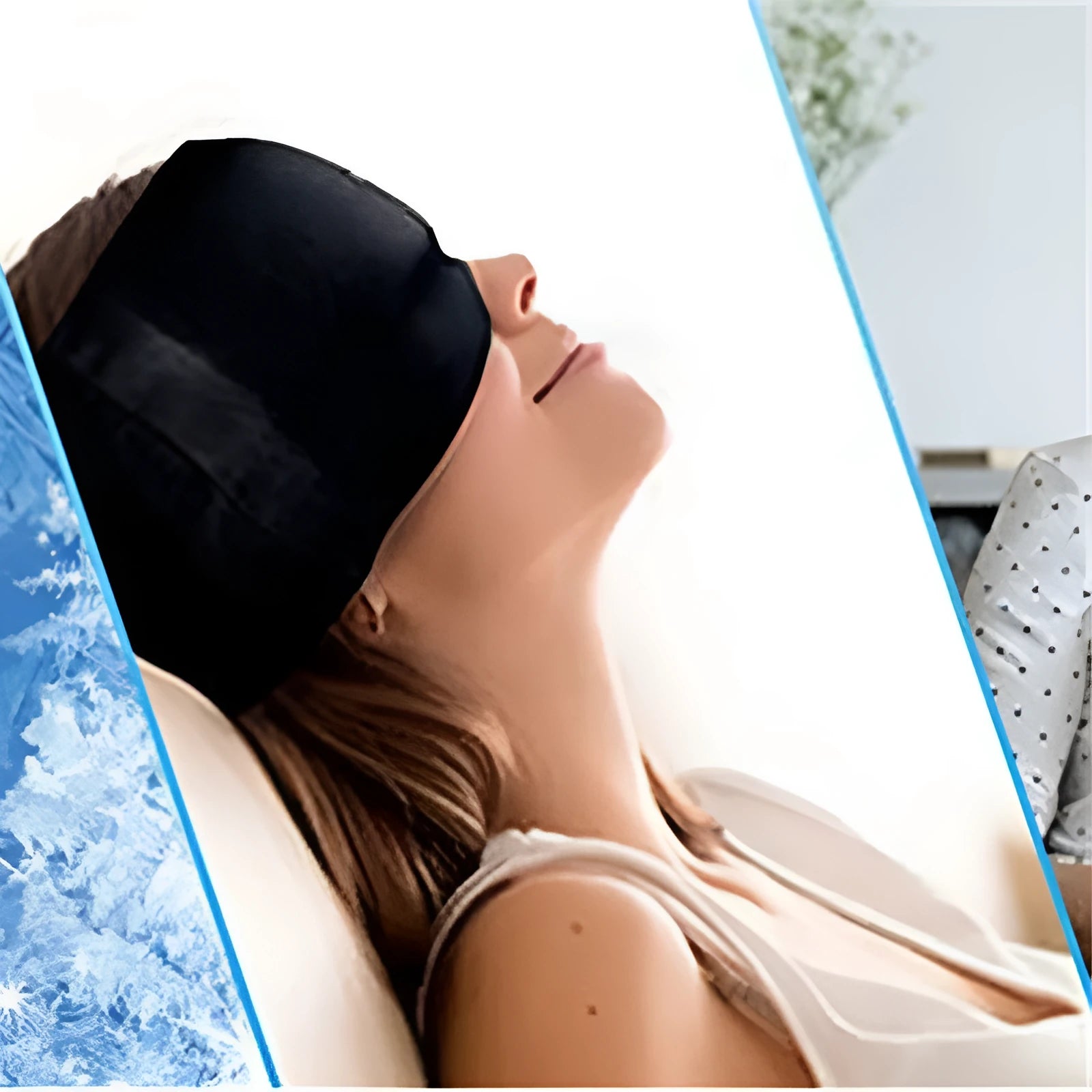 Black elastic cloth gel eye mask for headache relief with adjustable strap