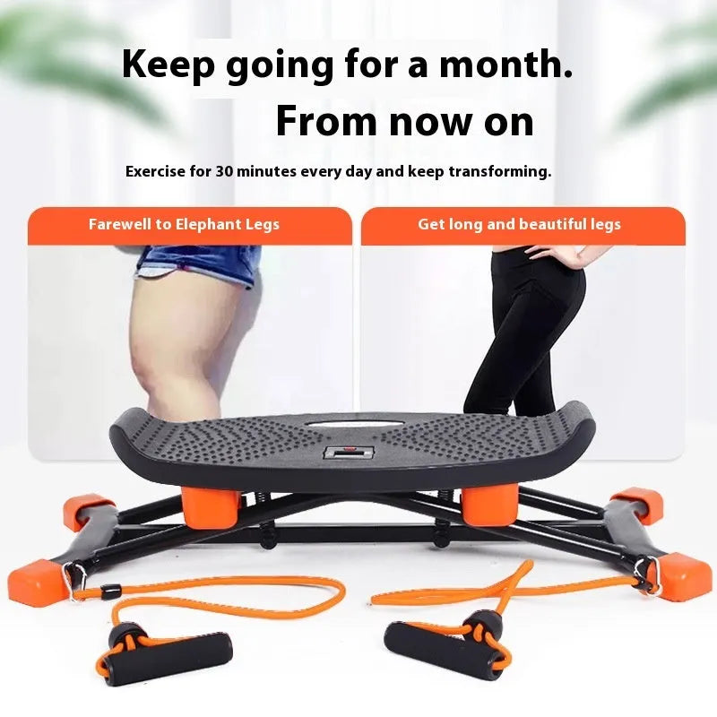 Black JS101A mini fitness skiing machine with elastic hand straps, compact home exercise equipment