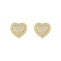 Golden heart-shaped moissanite stud earrings with sterling silver posts and butterfly backs