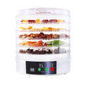 Five-layer food dehydrator with mesh drying trays and temperature control dial for home food preservation