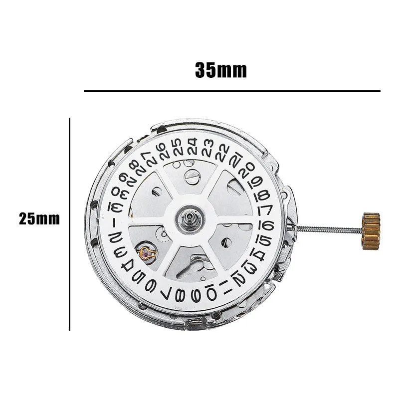 8215 automatic watch movement replacement with silver stainless steel construction showing 25mm diameter