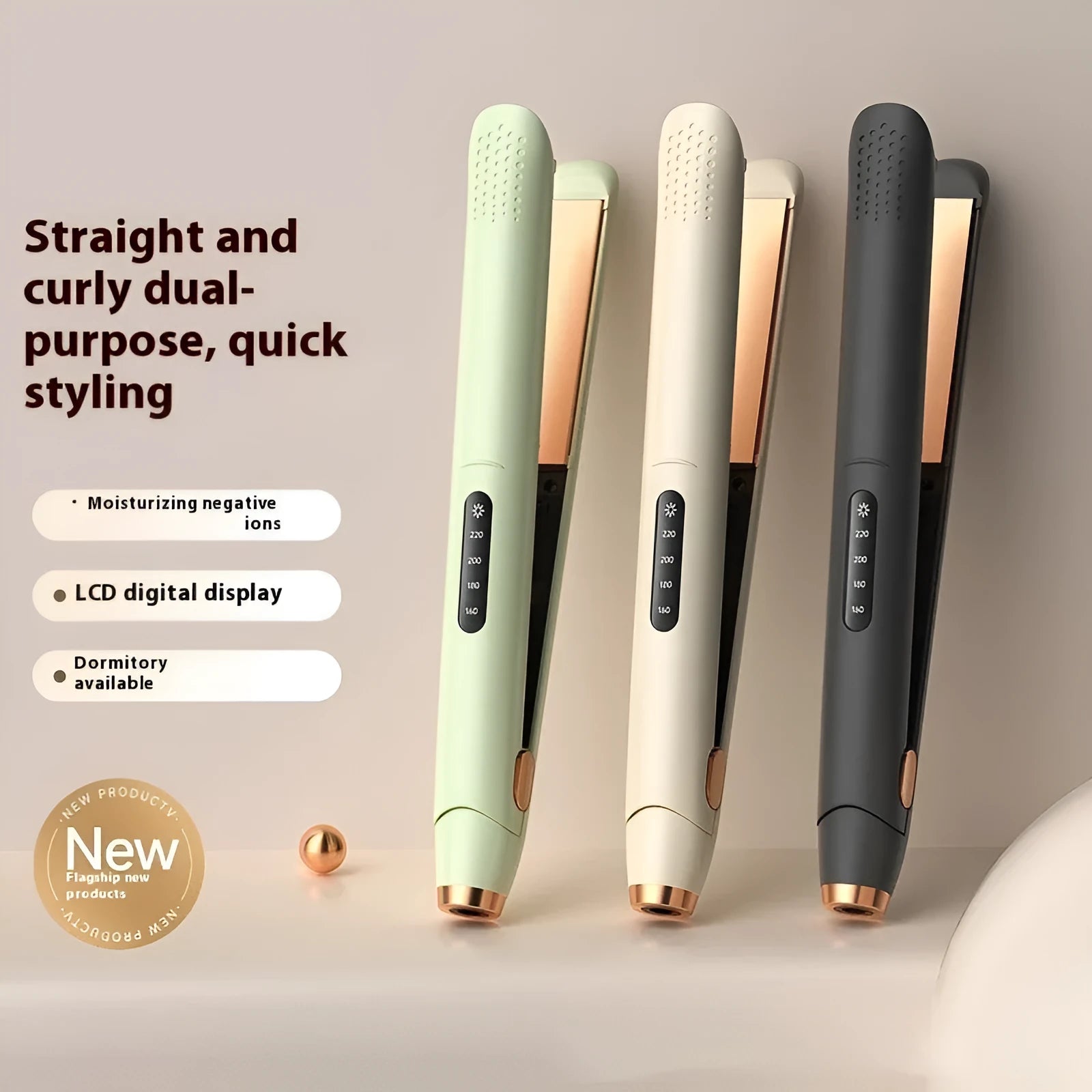 LCD screen hair straightener with temperature controls in almond white colour