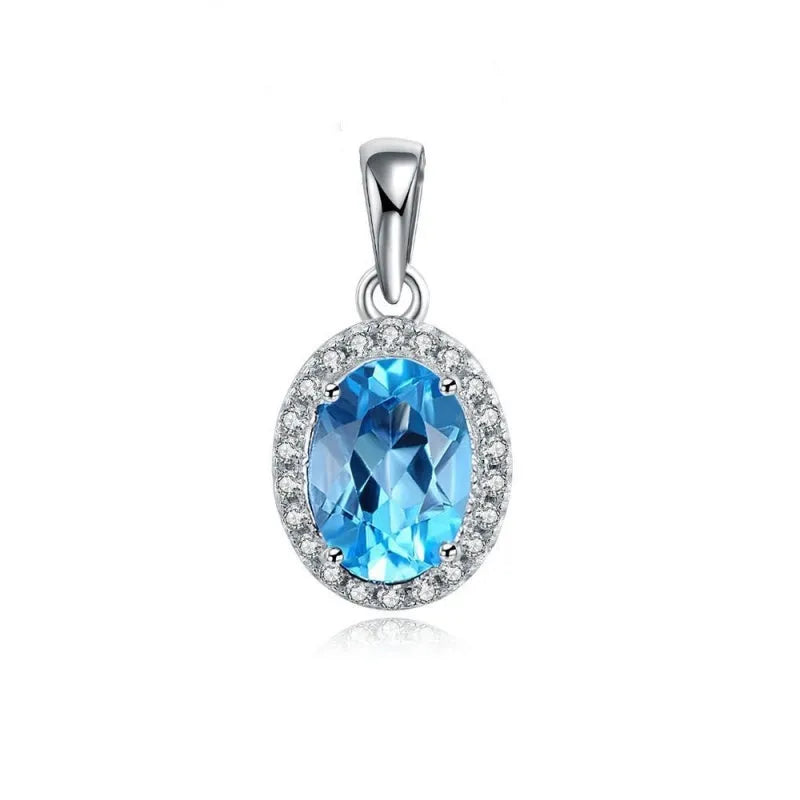 925 sterling silver blue topaz jewellery set with geometry design including earrings, ring, pendant, and necklace