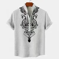 Men's casual linen-style shirt with personalised buttons in striped pattern and loose fit