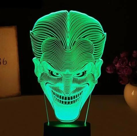 USB-powered 3D LED lamp with acrylic plate showing seven colour options and touch control