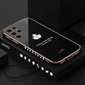 Straight edge electroplating TPU phone case with maple leaf design for Samsung, shown in white, black, lavender grey, mint green, and grass purple.