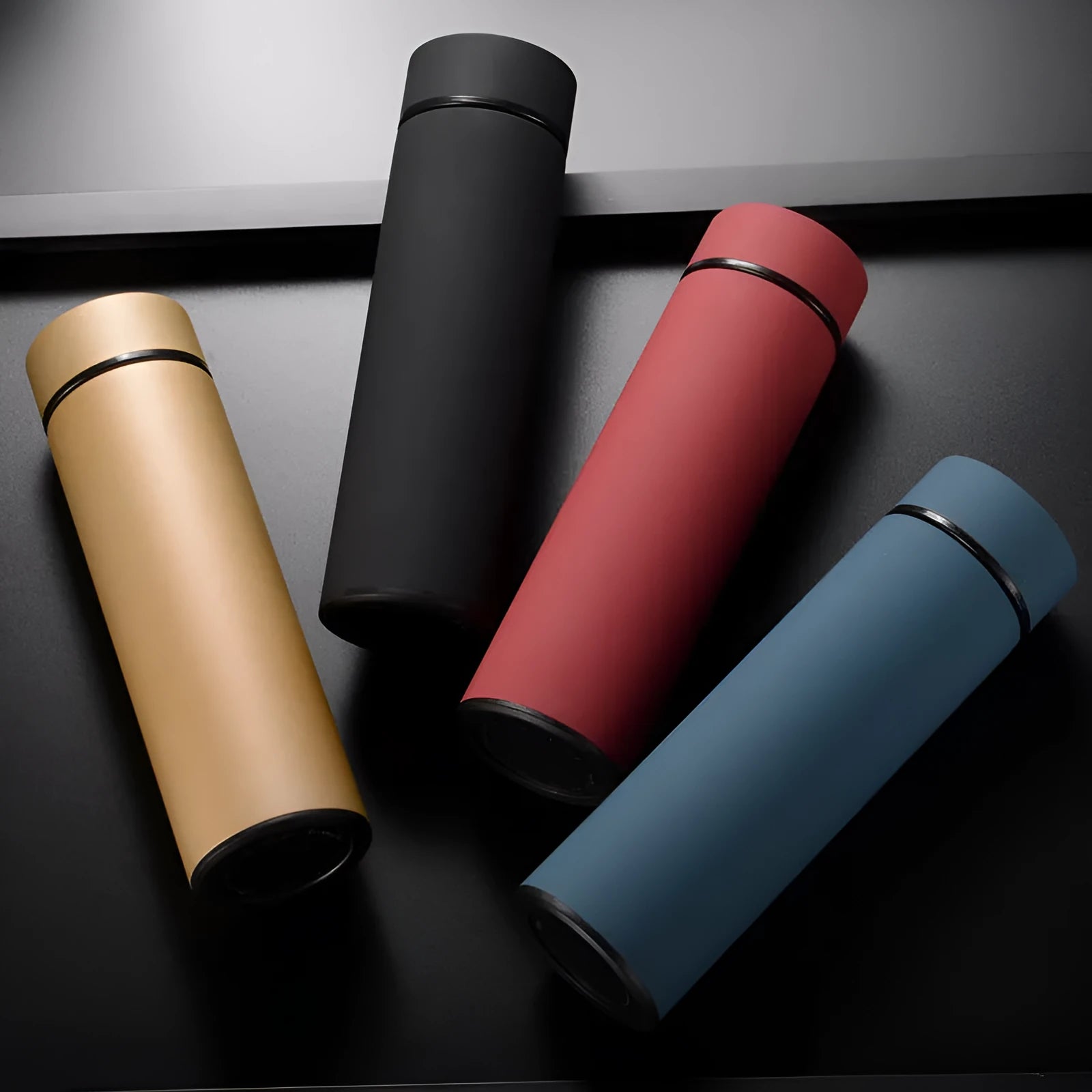 450ml stainless steel vacuum insulated water bottle in various colours including temperature indicator options