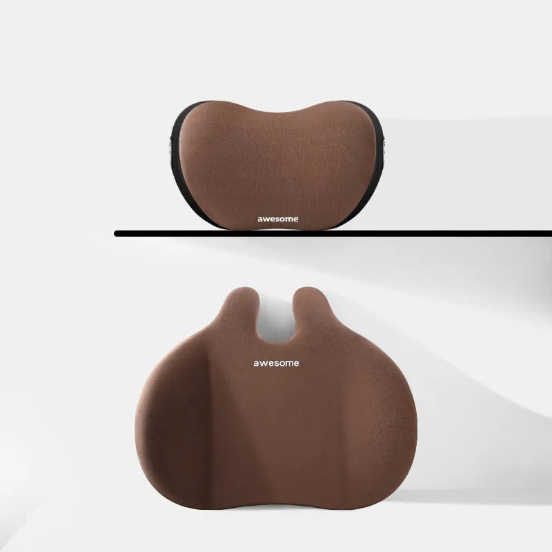 Car headrest and lumbar support pillow set in matching colours with cloth fabric and cotton filling