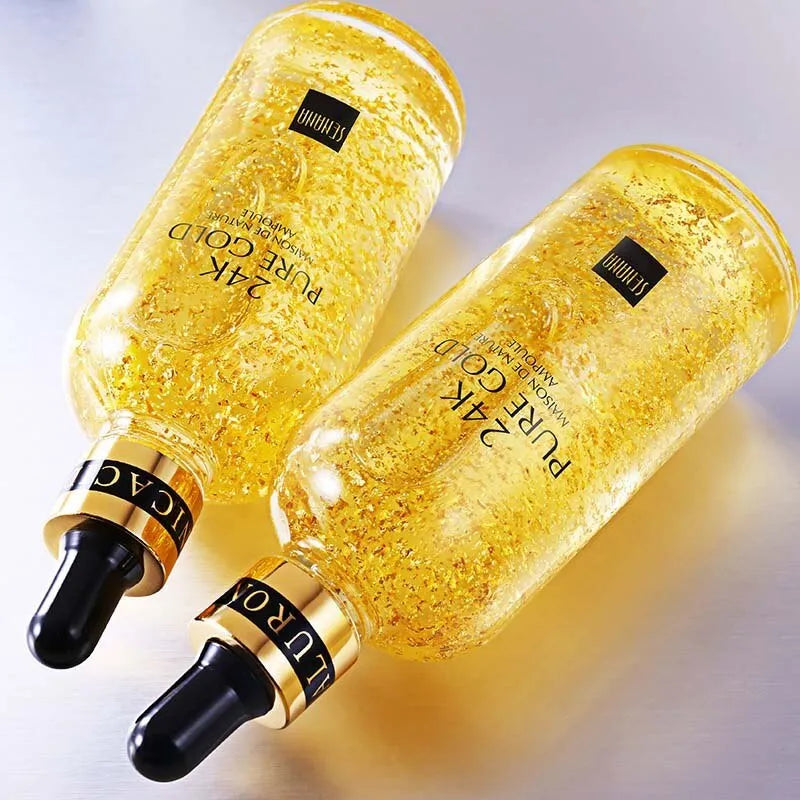 24K gold nicotinamide stock solution bottle in 15ml, 50ml or 100ml, lightweight anti-ageing gel essence for fine lines and dull skin