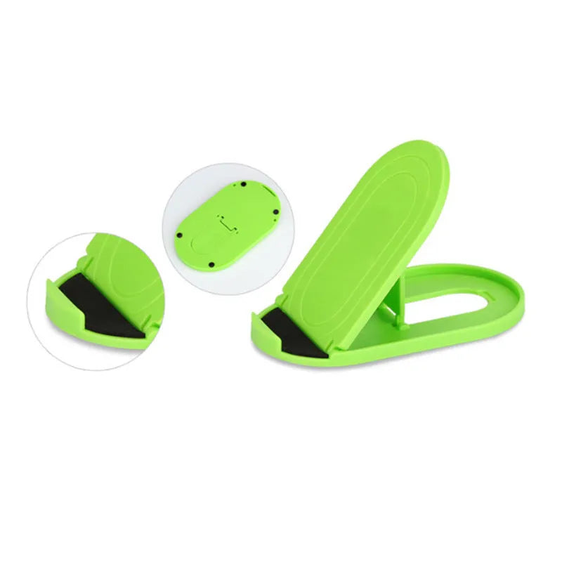 Mobile phone stand with lazy bracket design showing adjustable angles and six colour options