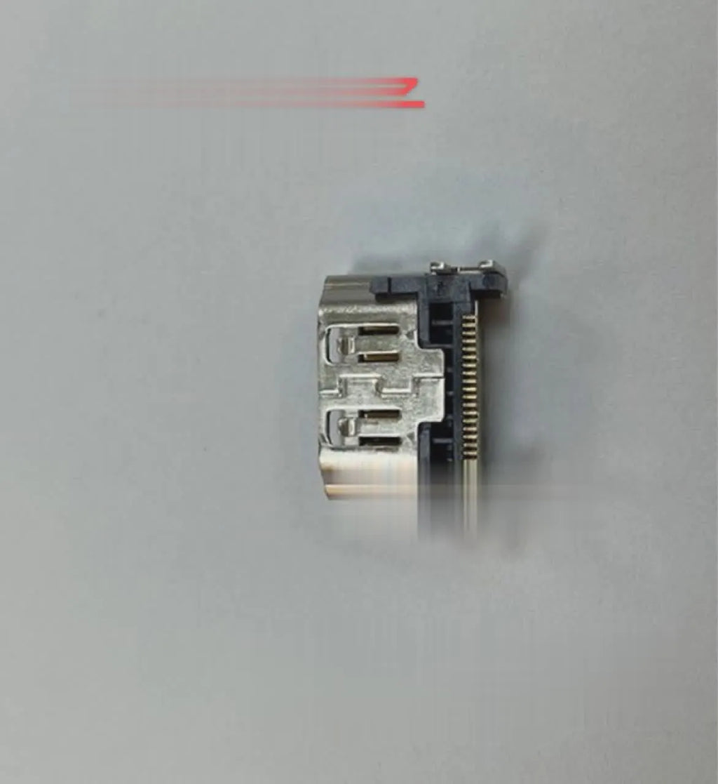 Silver HDMI interface host socket with 19-pin configuration for digital signal transmission