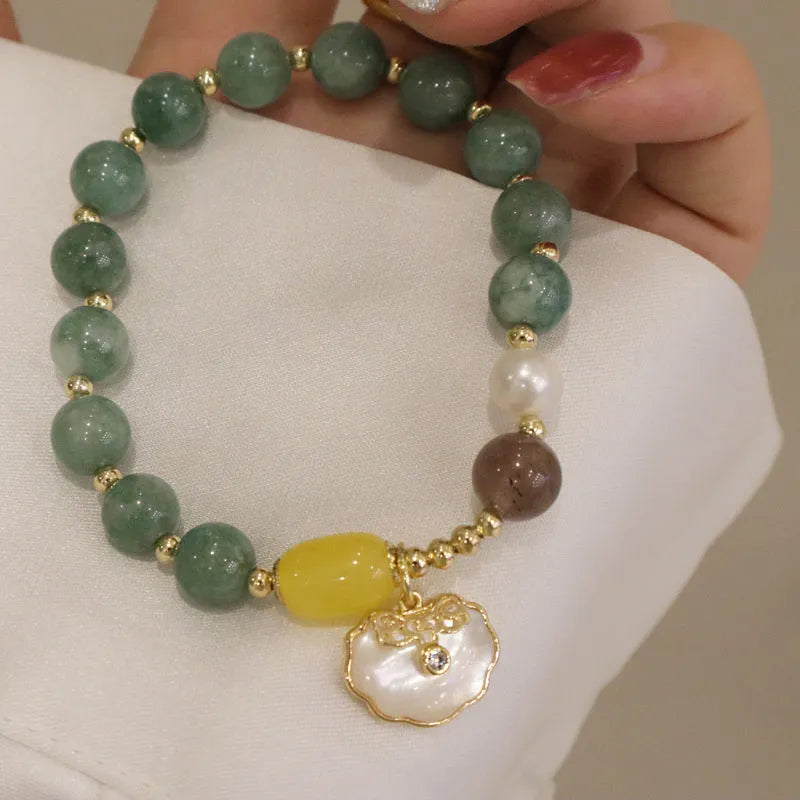 Green jade bracelet for women with natural stone material and casual jewellery design