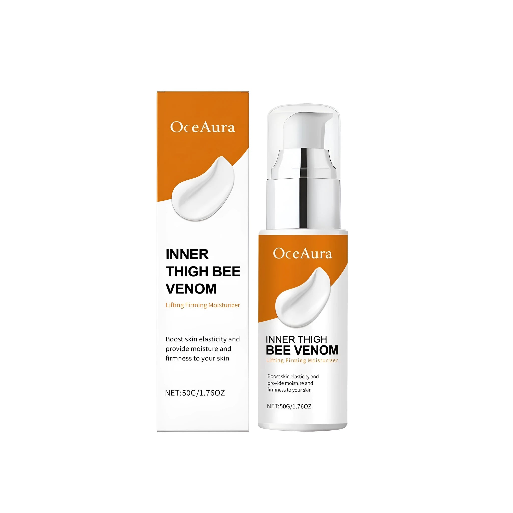 50g container of inner thigh firming cream with honey and coffee extract.