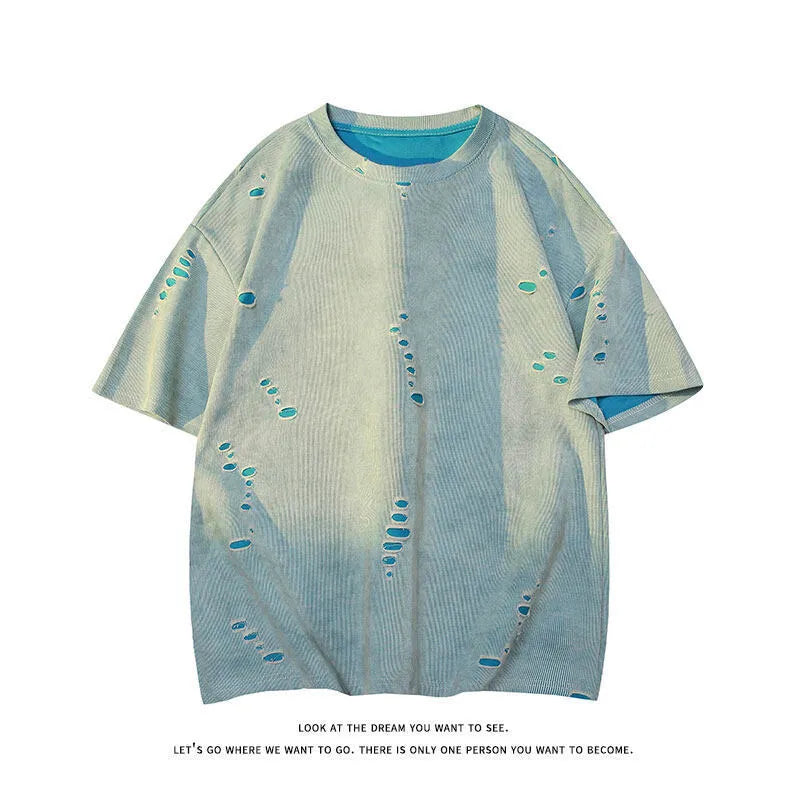 Men's grey cotton blend loose fit short sleeve t-shirt on hanger