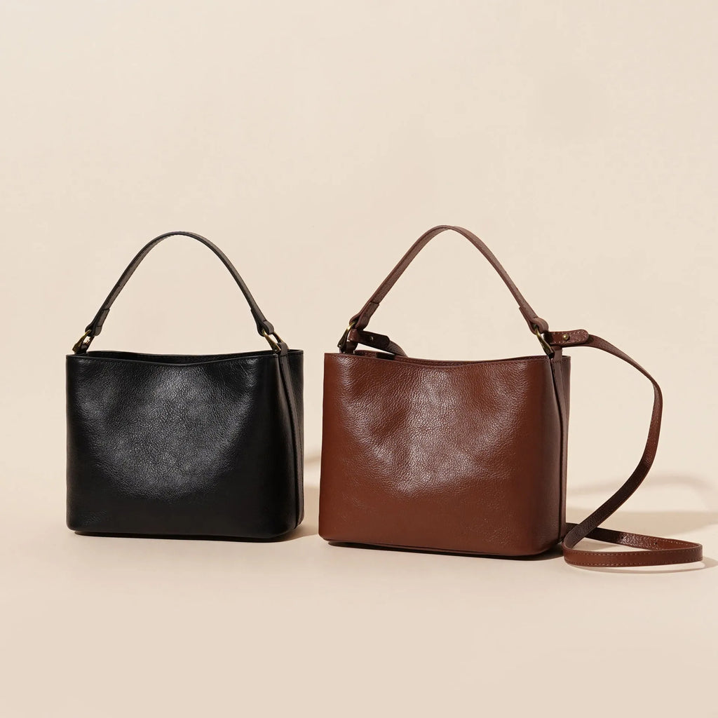 Sugar Brown genuine cowhide leather women's vintage casual shoulder handbag with square shape and sewing thread detailing
