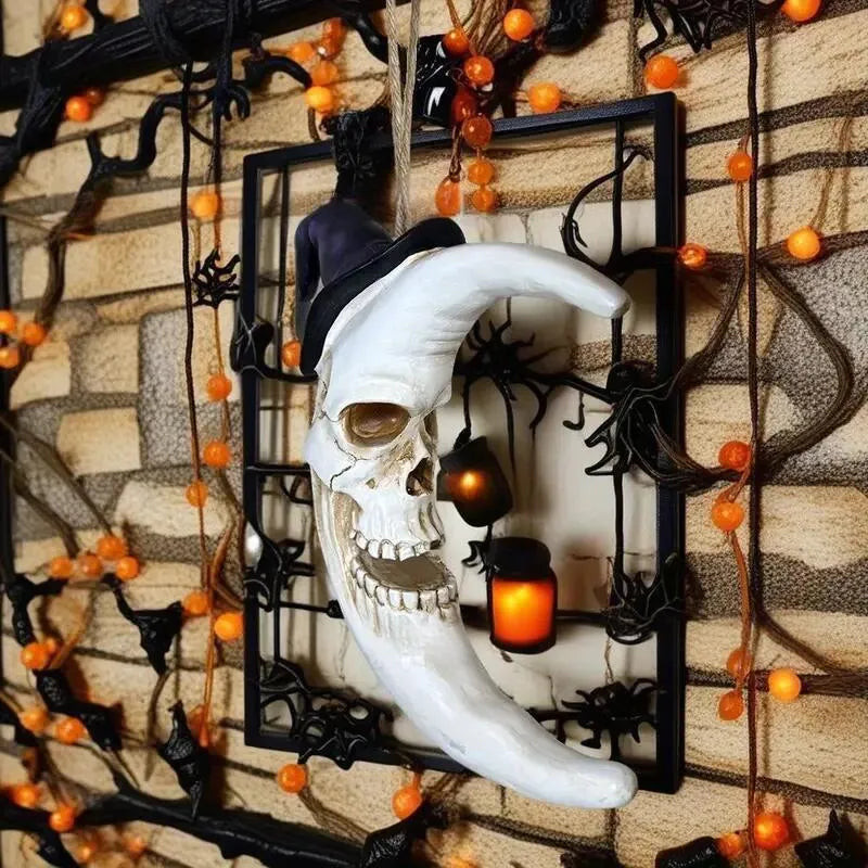 Moon Skull resin Halloween ornament, modern simplicity style, approximately 24 x 7 x 26.5 cm