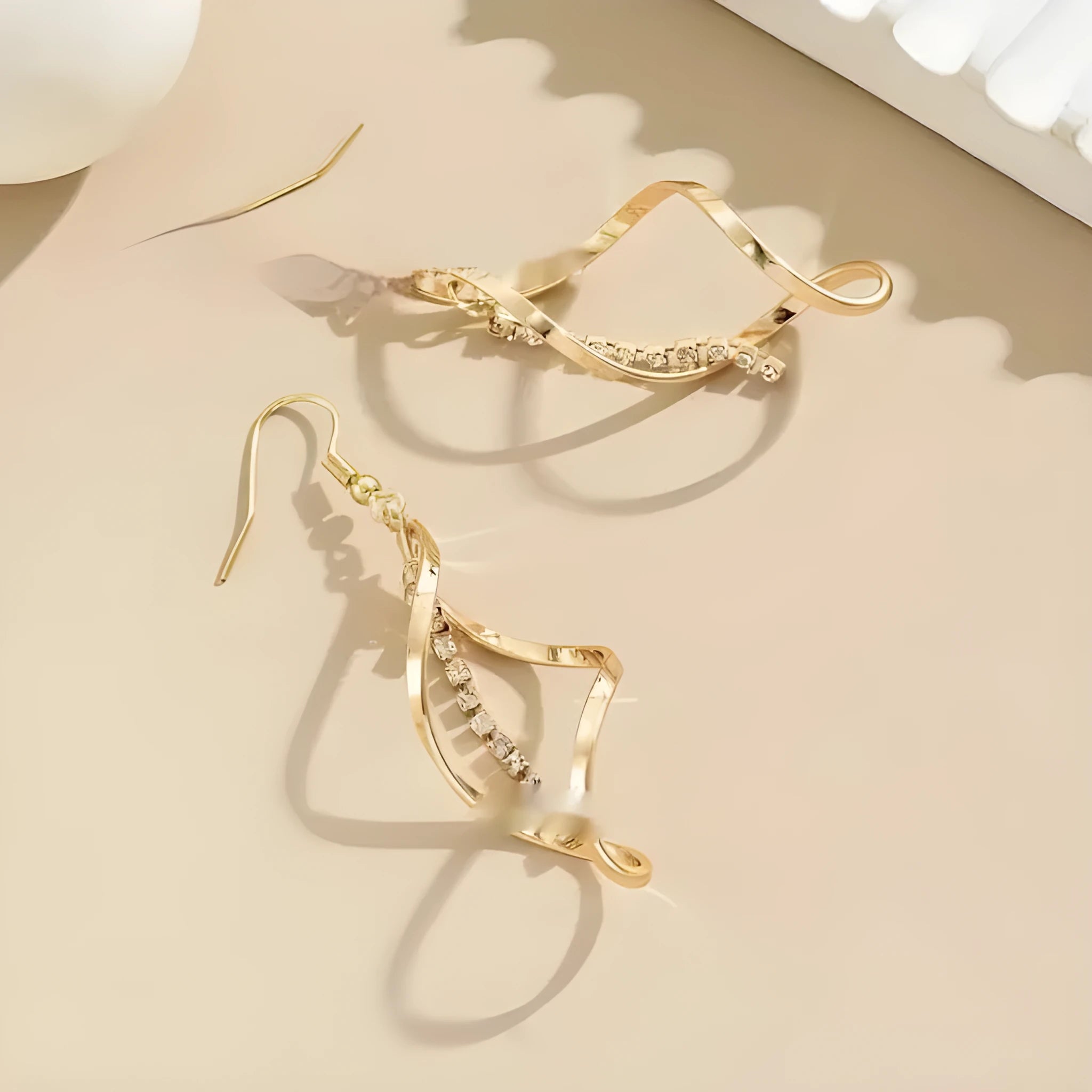 Gold-tone geometric spiral design drop earrings for women