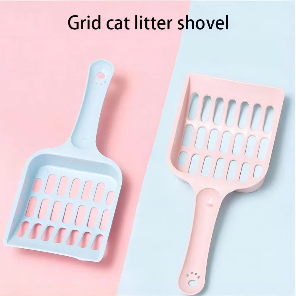 Blue plastic cat litter scoop showing 20cm length and 9cm width dimensions for cleaning litter trays