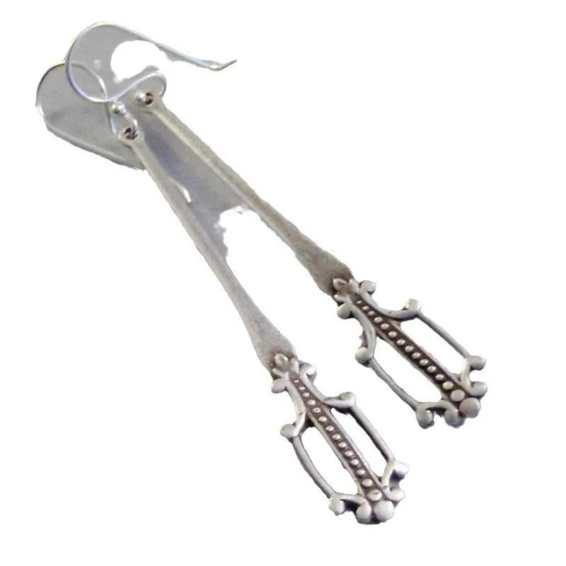 Silver retro geometric alloy earrings for women with electroplated finish, one pair